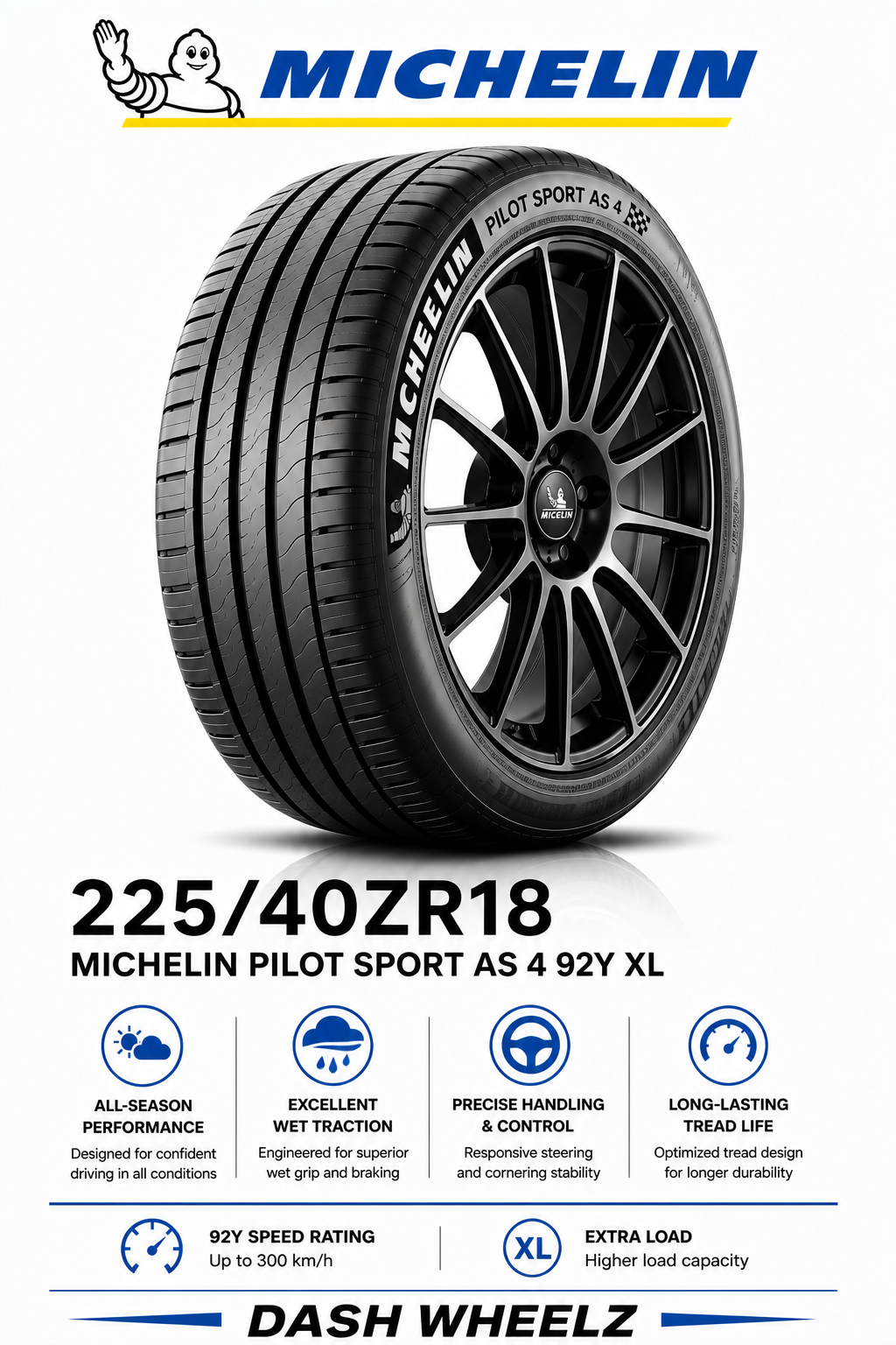 225/40ZR18 MICHELIN PILOT SPORT AS 4 92Y XL