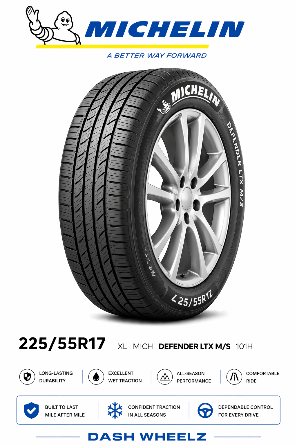 225/55R17 XL MICH DEFENDER LTX M/S 101H