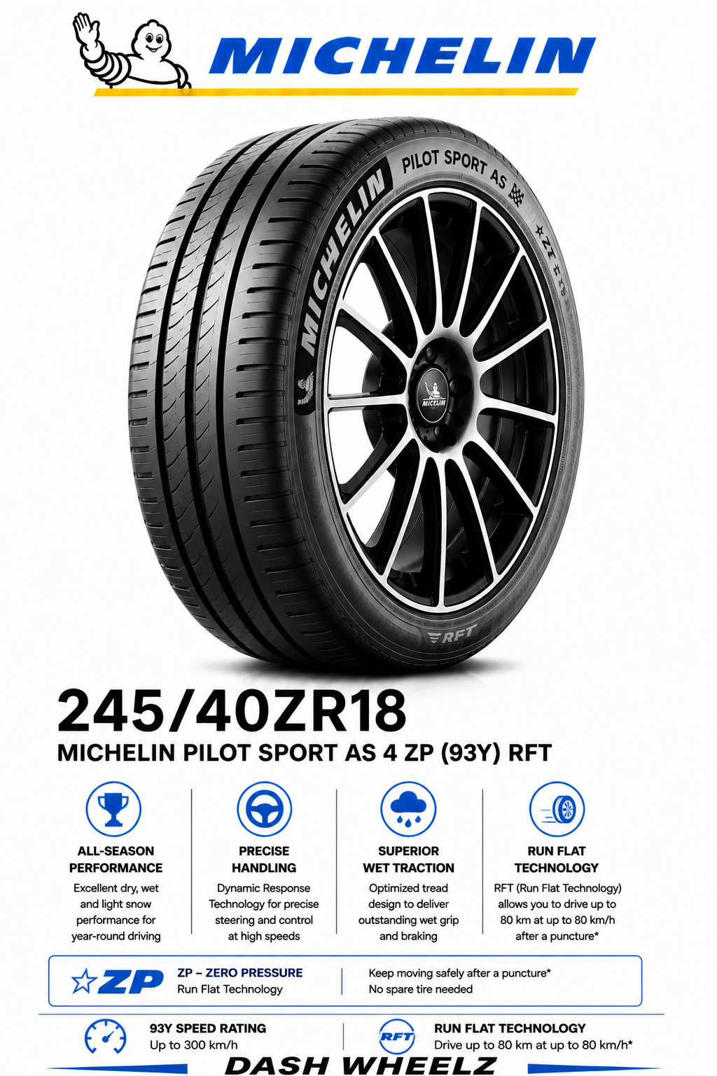 245/40ZR18 MICHELIN PILOT SPORT AS 4 ZP (93Y) RFT