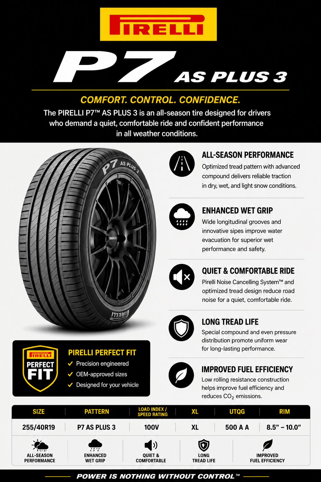 255/40R19 PIRELLI P7 AS PLUS 3 100V XL