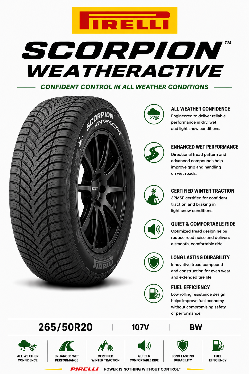 265/50R20 107V BW Pirelli Scorpion Weatheractive