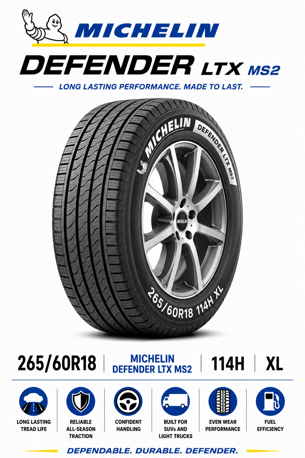 265/60R18 MICHELIN DEFENDER LTX MS2 114H XL