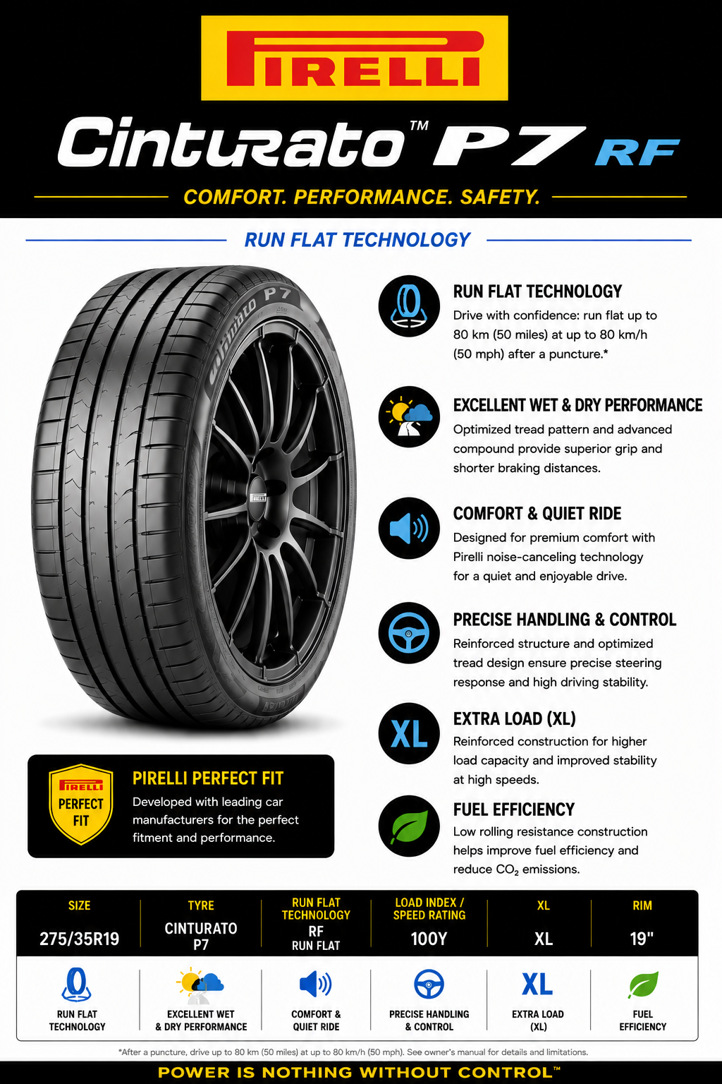 275/35R19 PIRELLI CINTURATO P7 RF 100Y XL RUN FLAT