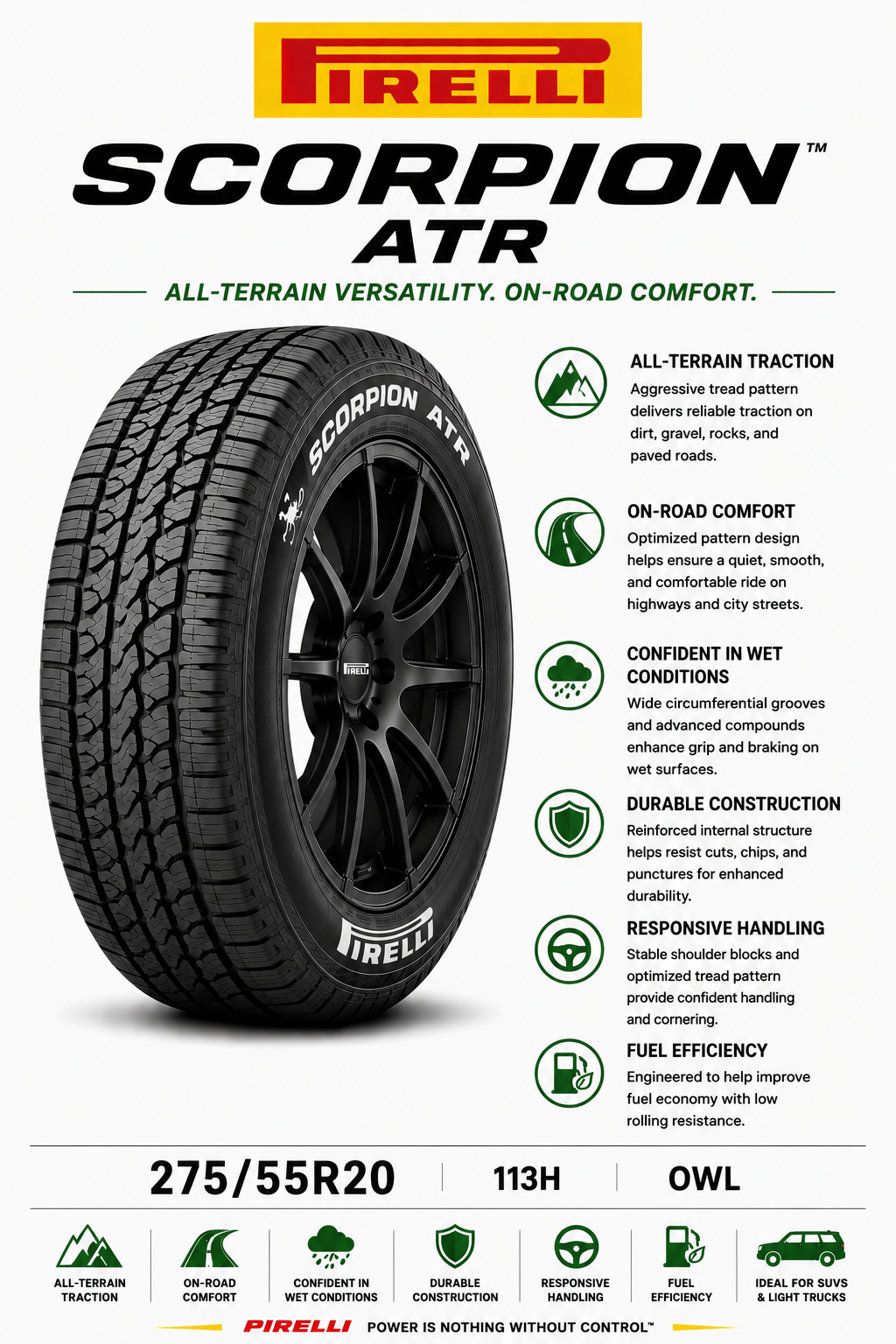275/55R20 113H OWL Pirelli Scorpion ATR