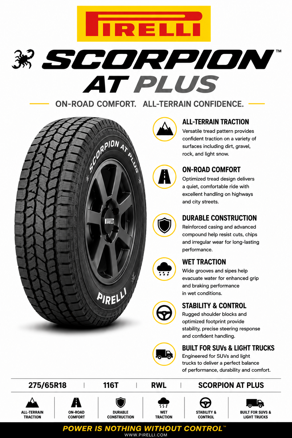 275/65R18 PIRELLI SCORPION AT PLUS 116T RWL