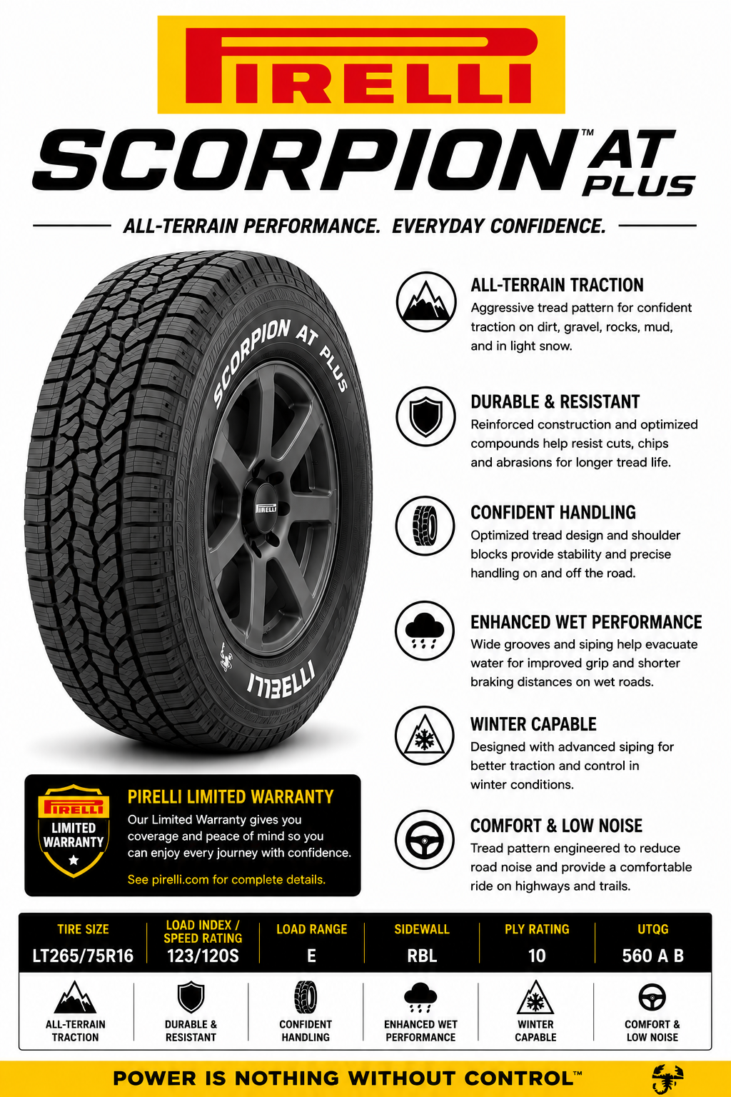 LT265/75R16 PIRELLI SCORPION AT PLUS 123/120S E RBL