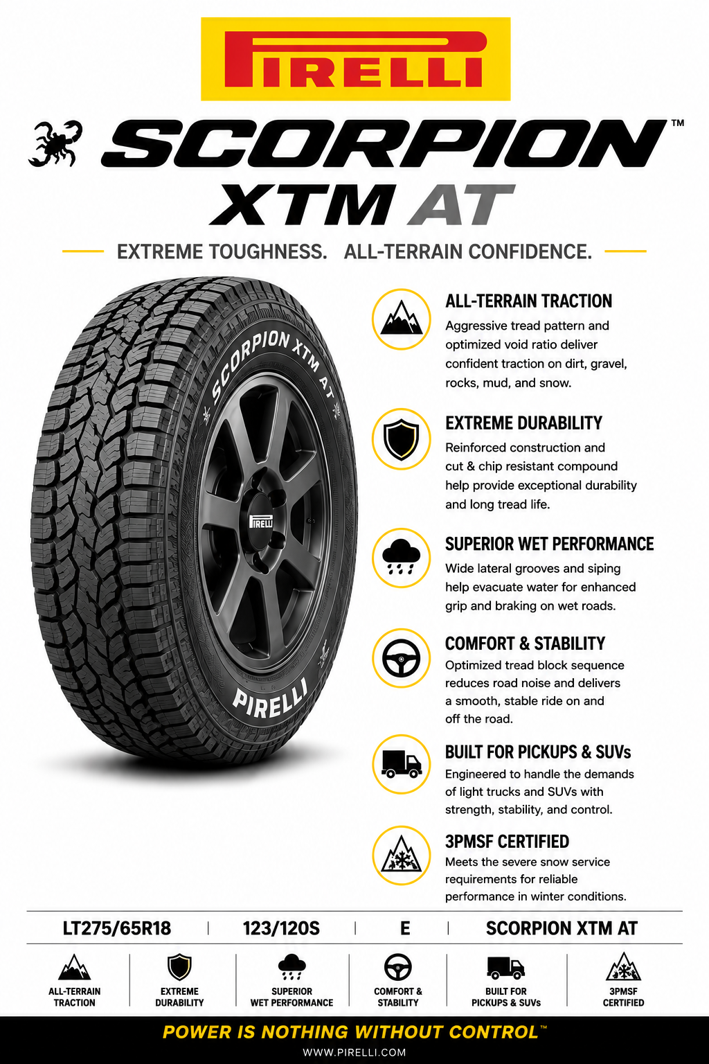 LT275/65R18 PIRELLI SCORPION XTM AT 123/120S E