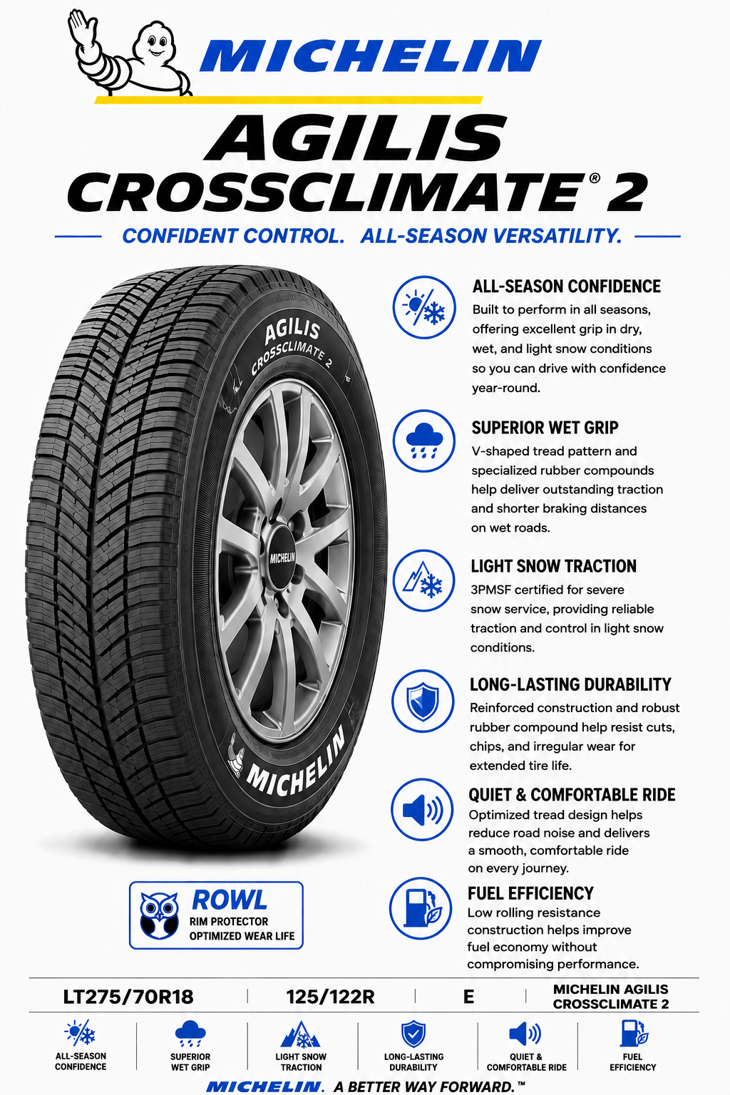 LT275/70R18 MICHELIN AGILIS CROSSCLIMATE 2 125/122R E