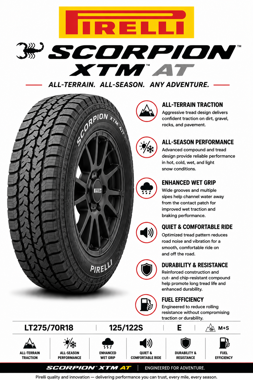 LT275/70R18 PIRELLI SCORPION XTM AT 125/122S E