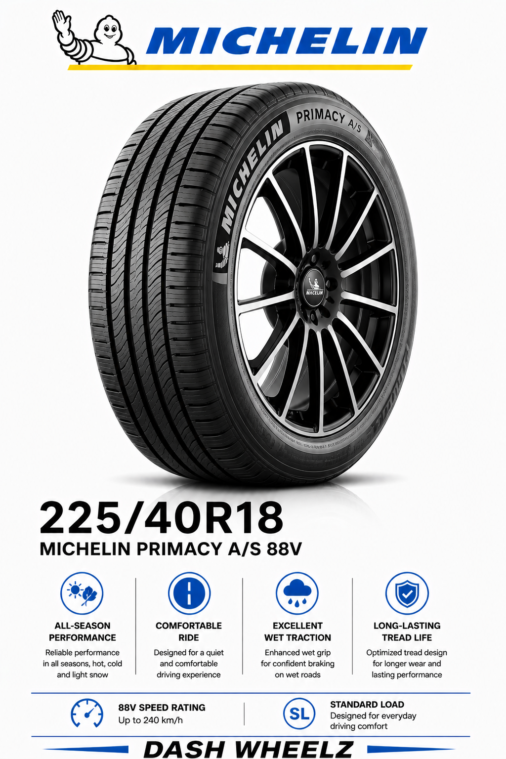 225/40R18 MICHELIN PRIMACY A/S 88V