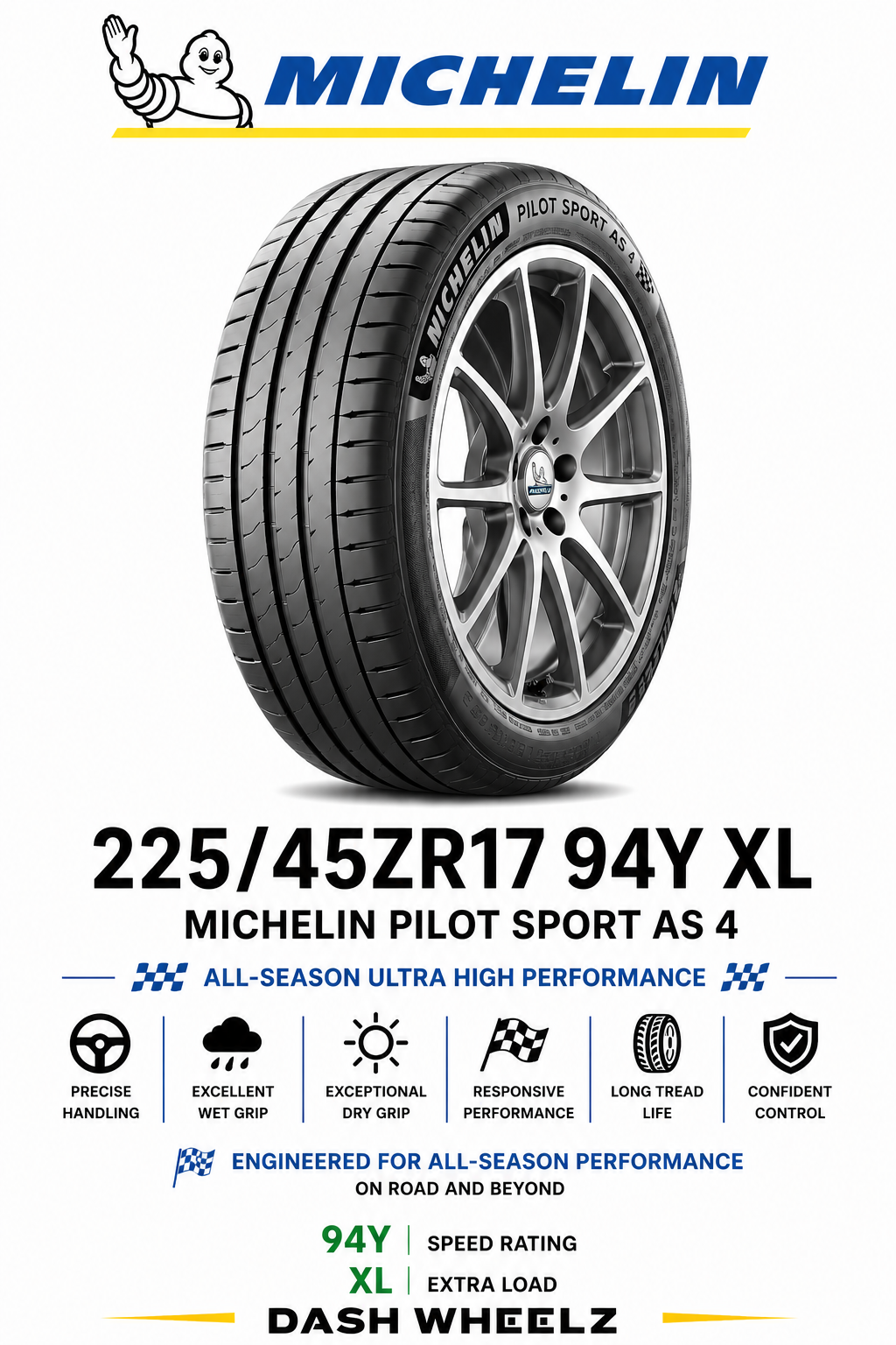 225/45ZR17 MICHELIN PILOT SPORT AS 4 94Y XL