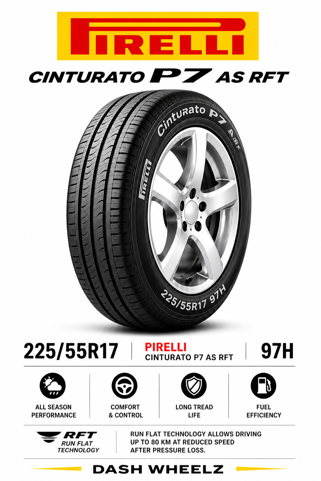 225/55R17 PIRELLI CINTURATO P7 AS RFT 97H