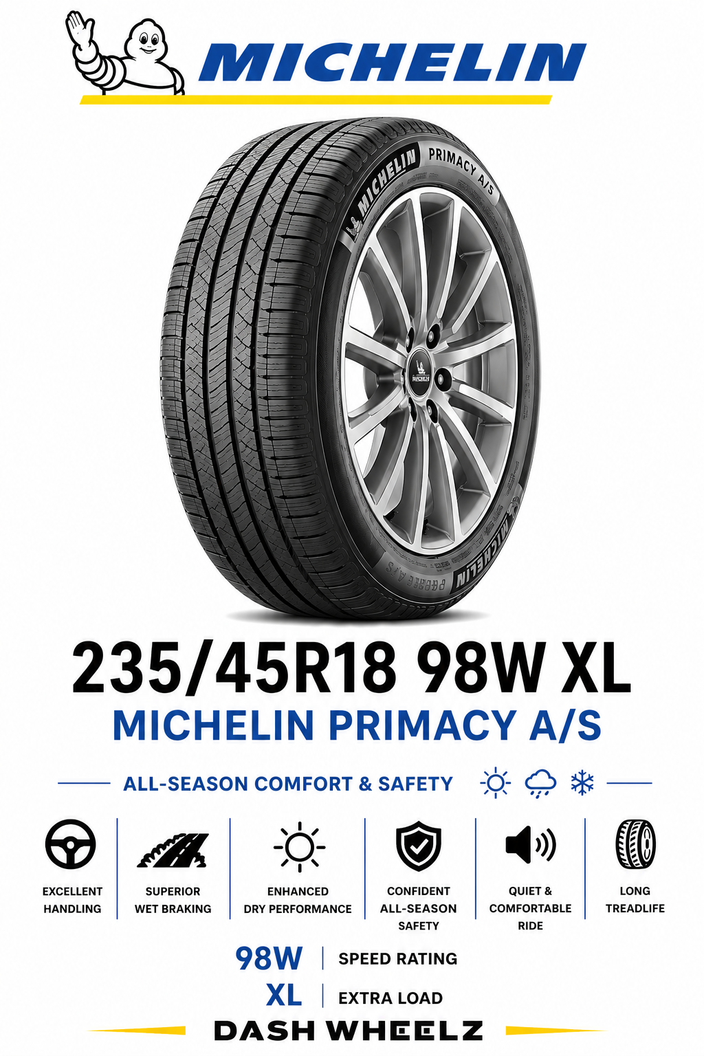 235/45R18 MICHELIN PRIMACY A/S 98W XL