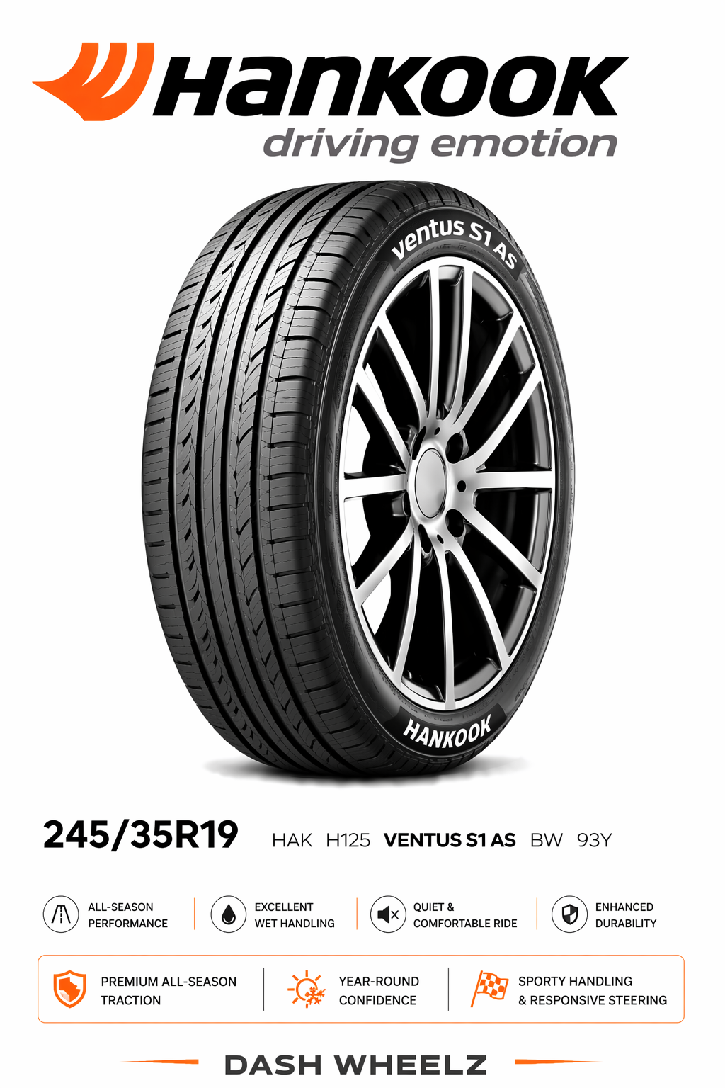 245/35R19 HAK H125 VENTUS S1 AS BW 93Y
