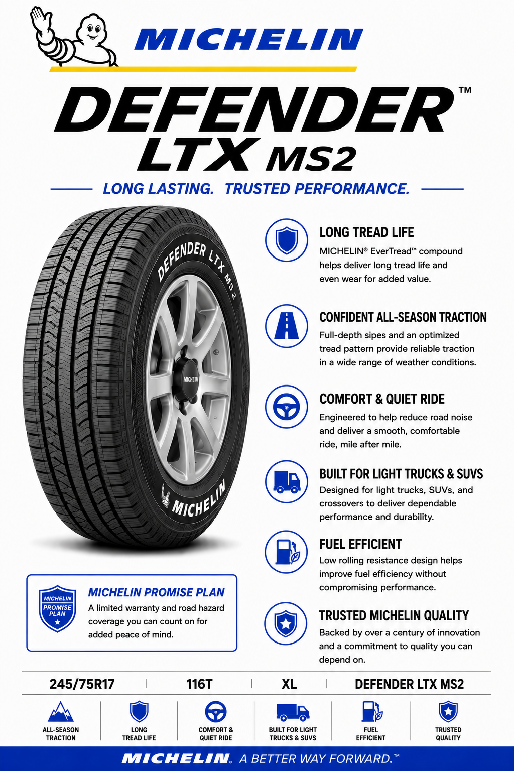 245/75R17 MICHELIN DEFENDER LTX MS2 116T XL