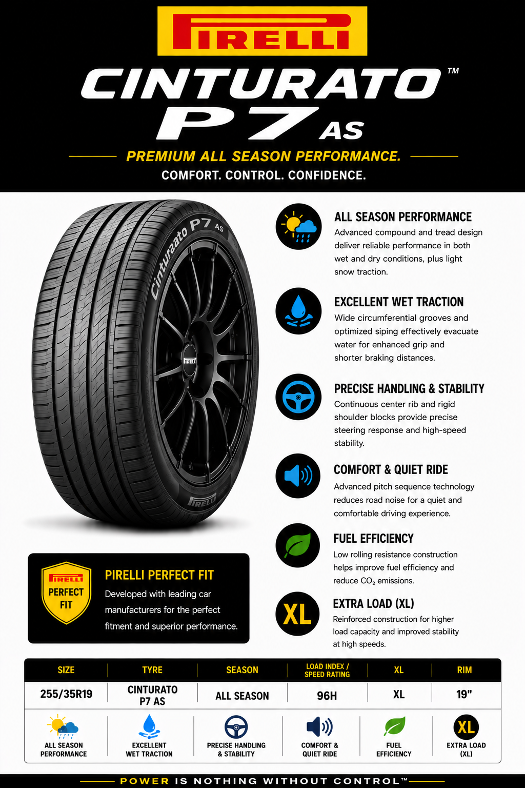 255/35R19 PIRELLI CINTURATO P7 AS 96H XL