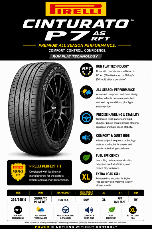 255/35R19 PIRELLI CINTURATO P7 AS RFT 96V XL RUN FLAT