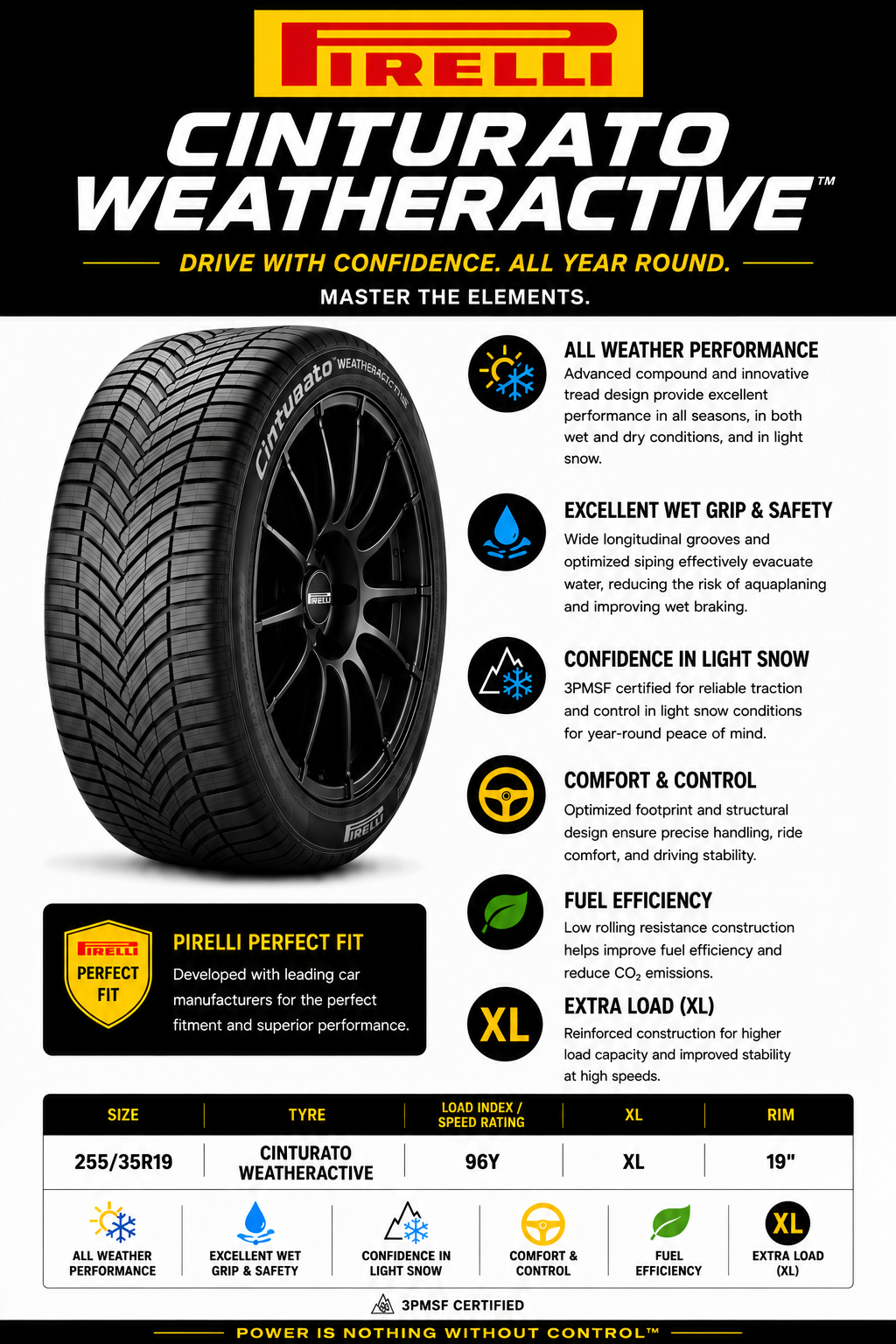 255/35R19 PIRELLI CINTURATO WEATHERACTIVE 96Y XL