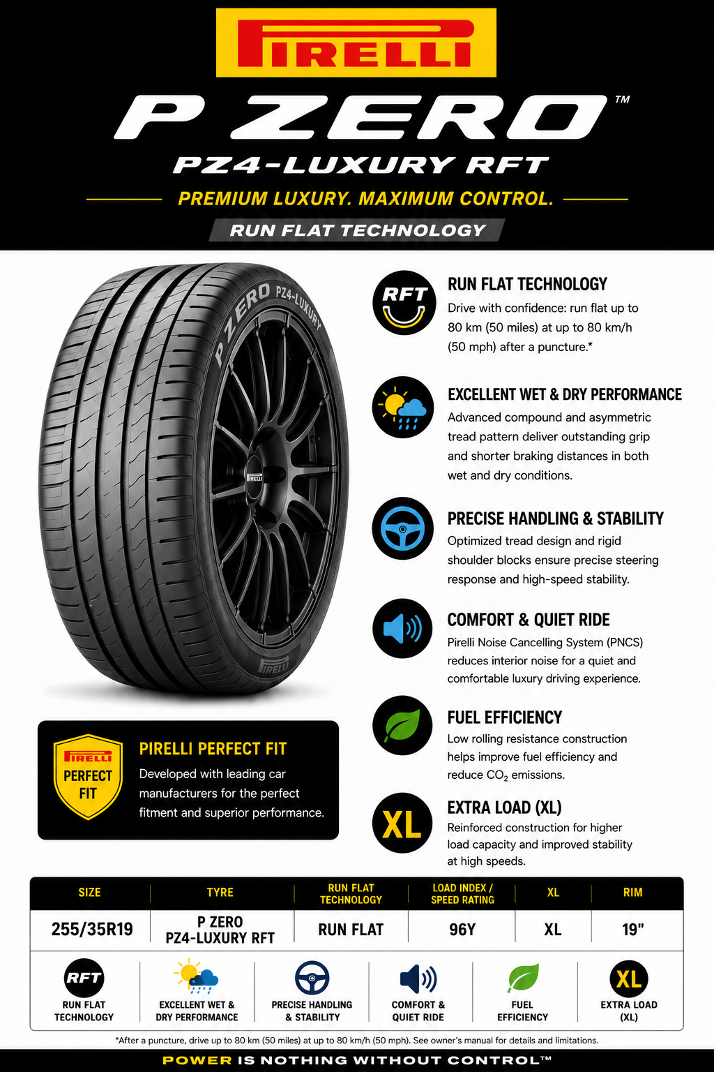 255/35R19 PIRELLI P ZERO PZ4-LUXURY RFT 96Y XL RUN FLAT