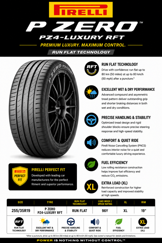 255/35R19 PIRELLI P ZERO PZ4-LUXURY RFT 96Y XL RUN FLAT