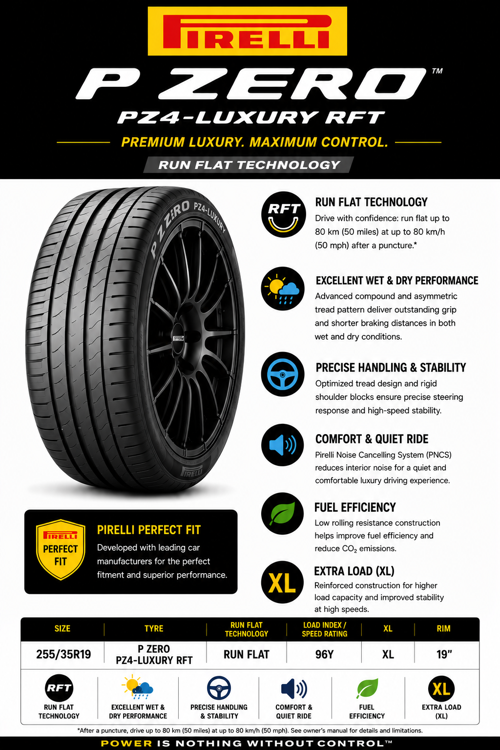 255/35R19 PIRELLI P ZERO PZ4-LUXURY RFT 96Y XL RUN FLAT