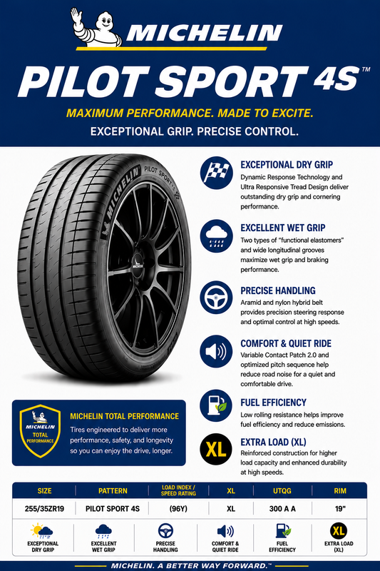 255/35ZR19 MICHELIN PILOT SPORT 4S (96Y) XL