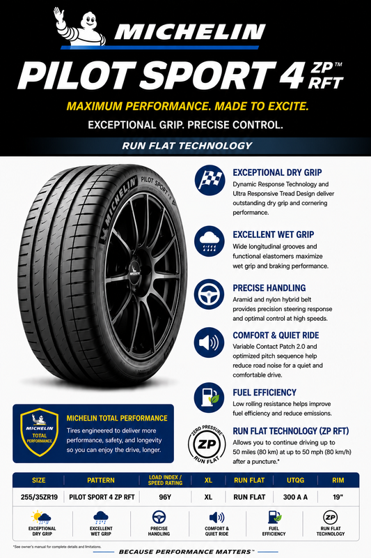 255/35ZR19 MICHELIN PILOT SPORT 4 ZP RFT 96Y XL RUN FLAT