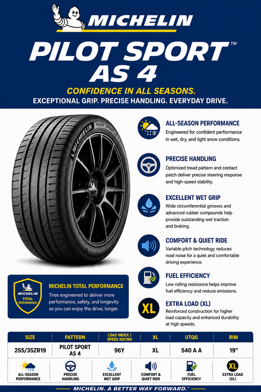 255/35ZR19 MICHELIN PILOT SPORT AS 4 96Y XL