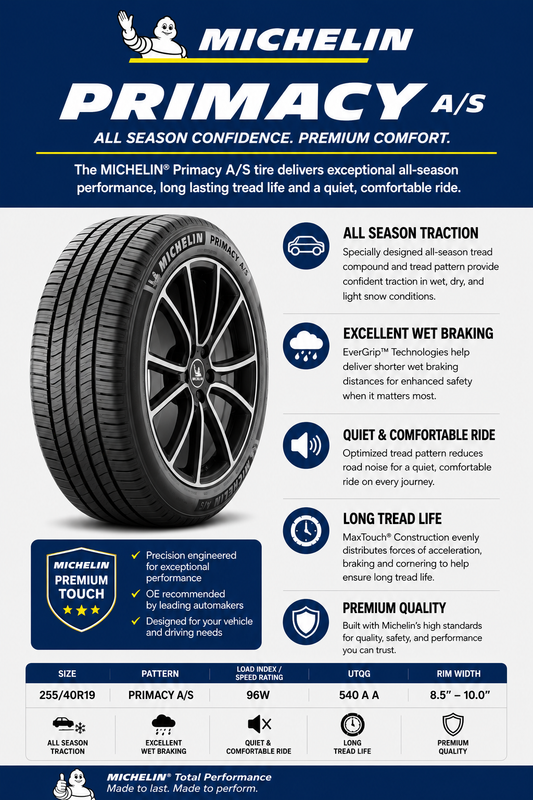 255/40R19 MICHELIN PRIMACY A/S 96W