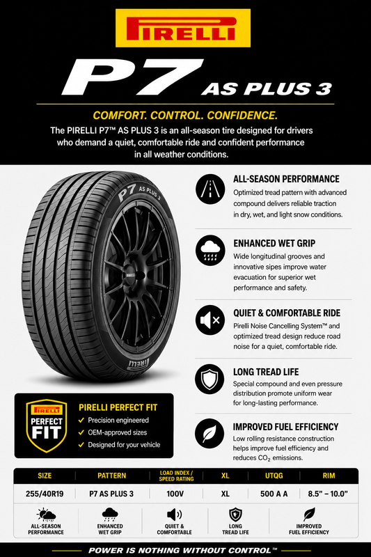 255/40R19 PIRELLI P7 AS PLUS 3 100V XL