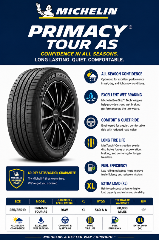 255/35R19 MICHELIN PRIMACY TOUR AS 96W XL