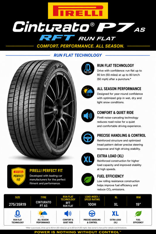275/35R19 PIRELLI CINTURATO P7 AS RFT 100H XL RUN FLAT