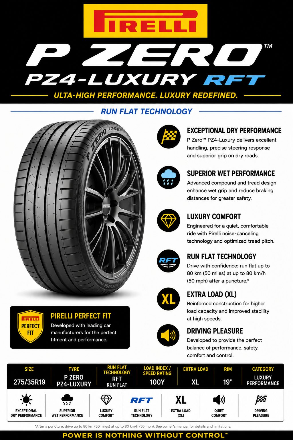 275/35R19 PIRELLI P ZERO PZ4-LUXURY RFT 100Y XL RUN FLAT