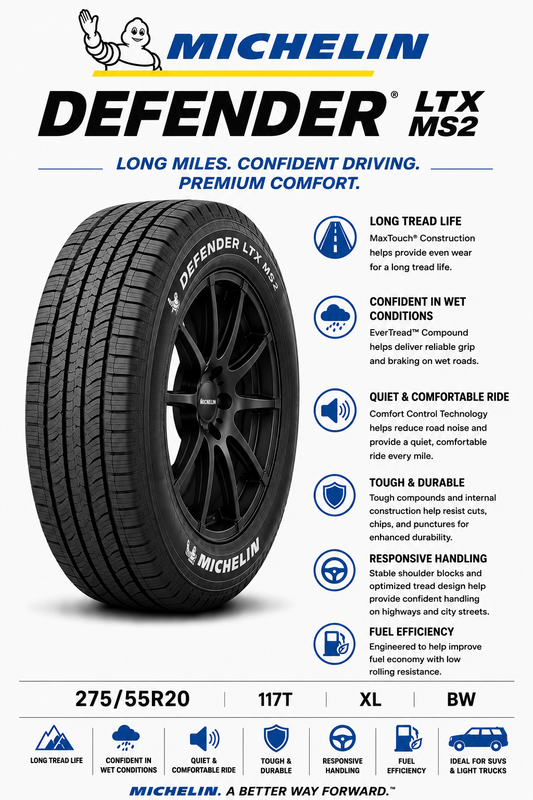 275/55R20 117T XL BW Michelin Defender LTX MS2