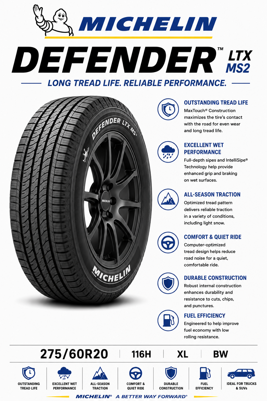 275/60R20 116H XL BW Michelin Defender LTX MS2