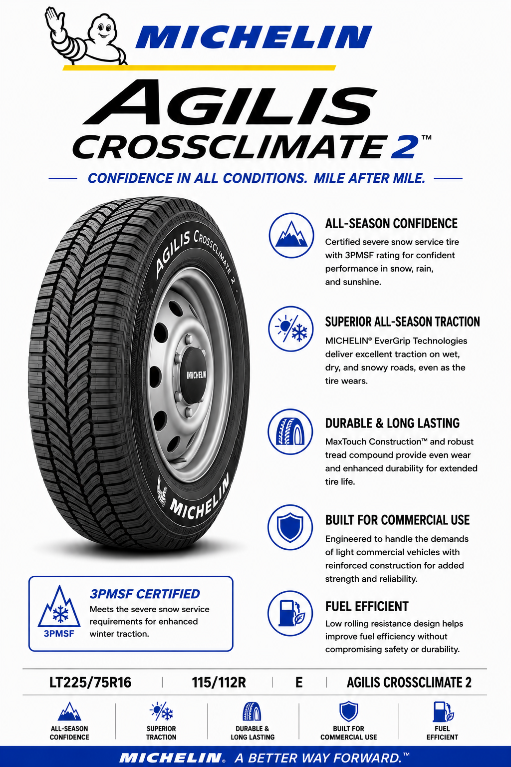 LT225/75R16 MICHELIN AGILIS CROSSCLIMATE 2 115/112R E
