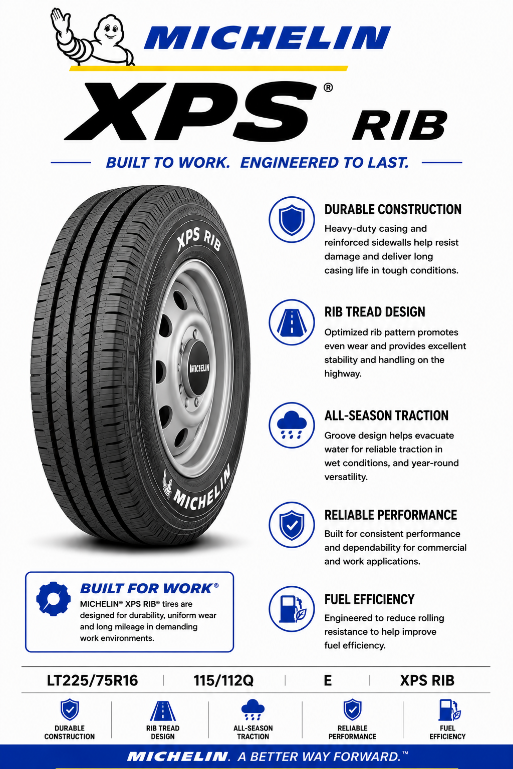 LT225/75R16 MICHELIN XPS RIB 115/112Q E