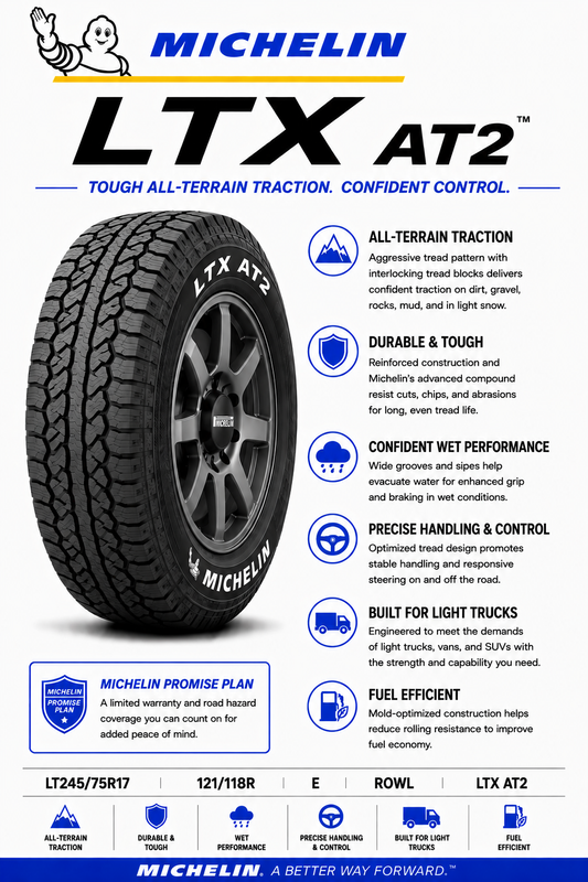 LT245/75R17 MICHELIN LTX AT2 121/118R E ROWL