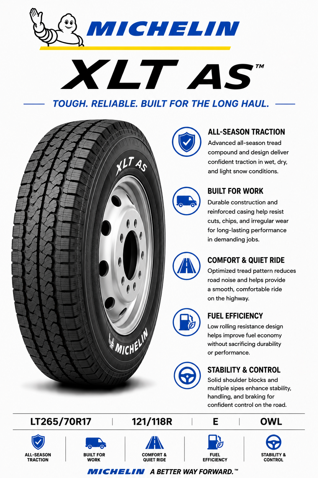 LT265/70R17 121/118R E OWL Michelin XLT AS