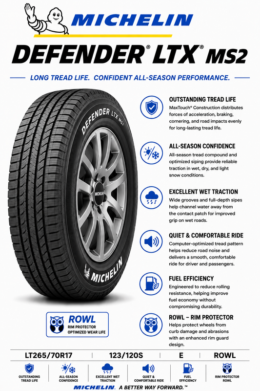LT265/70R17 123/120S E ROWL Michelin Defender LTX MS2