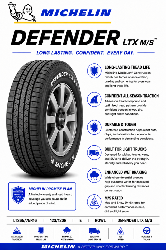 LT265/75R16 MICHELIN DEFENDER LTX M/S 123/120R E ROWL