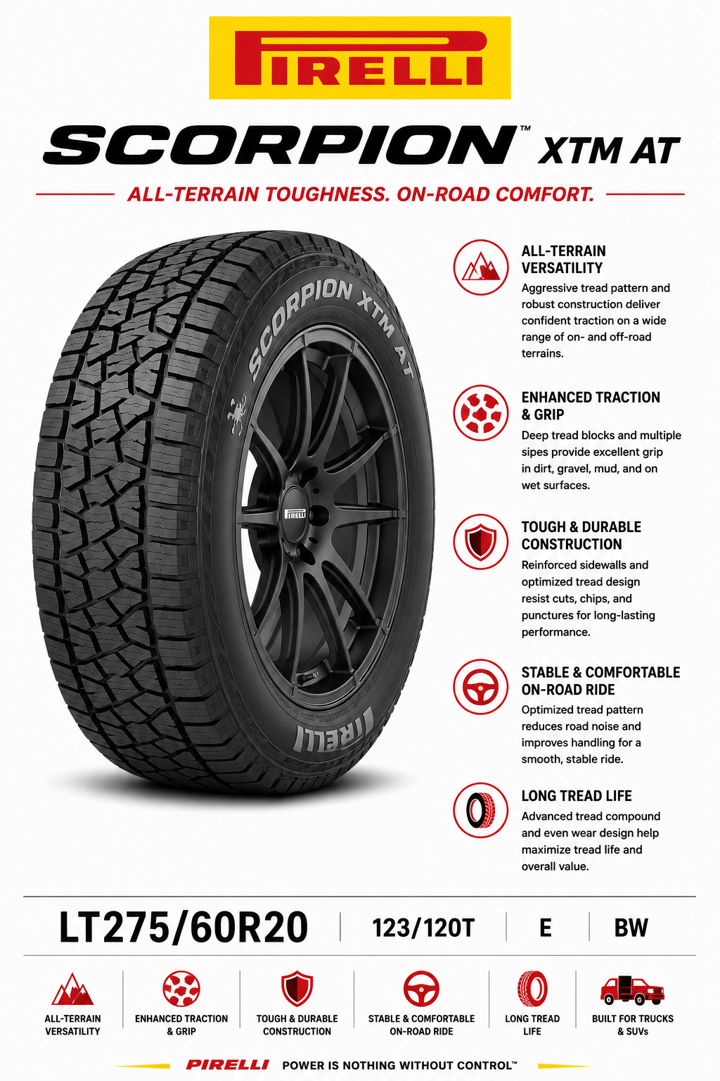 LT275/60R20 123/120T E BW Pirelli Scorpion XTM AT