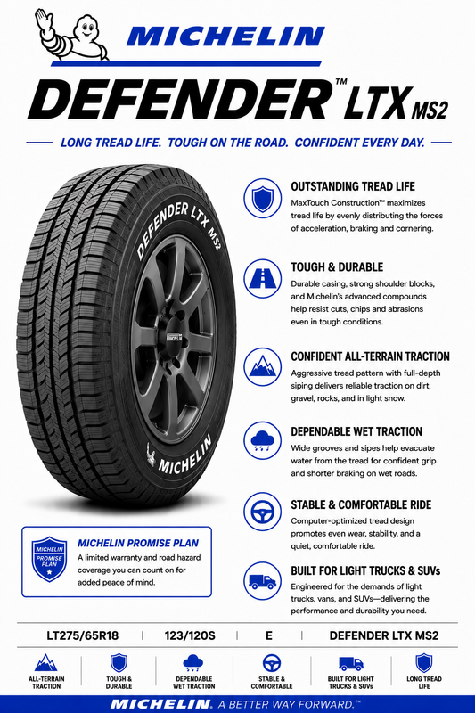 LT275/65R18 MICHELIN DEFENDER LTX MS2 123/120S E