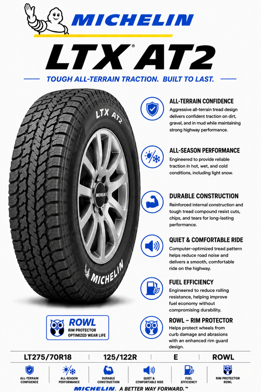 LT275/70R18 MICHELIN LTX AT2 125/122R E ROWL