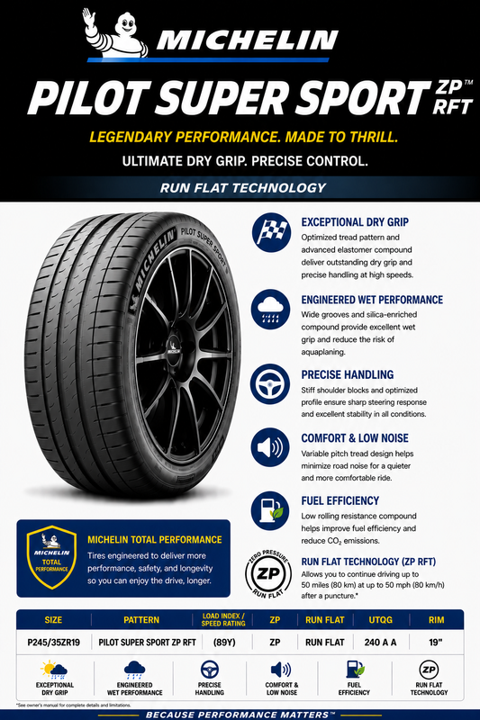 P245/35ZR19 MICHELIN PILOT SUPER SPORT ZP RFT (89Y) RUN FLAT